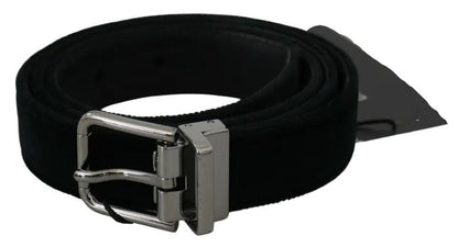 Dolce & Gabbana Black Velvet Leather Silver Buckle Belt - Sandy Store ByNet