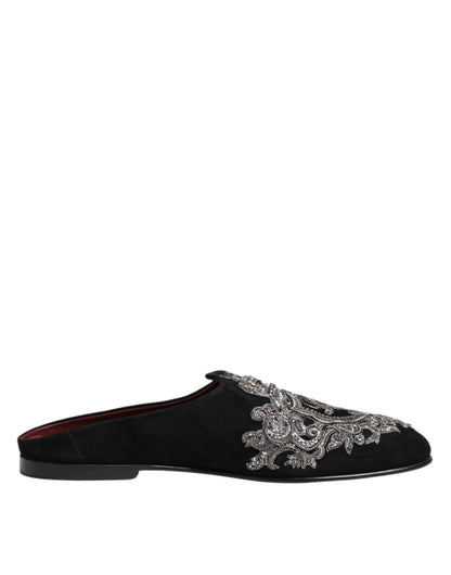 Dolce & Gabbana Black Velvet Slides DG Crown Slipper Shoes – EU39/US6 par Dolce & Gabbana | Disponible sur Sandy Store ByNet