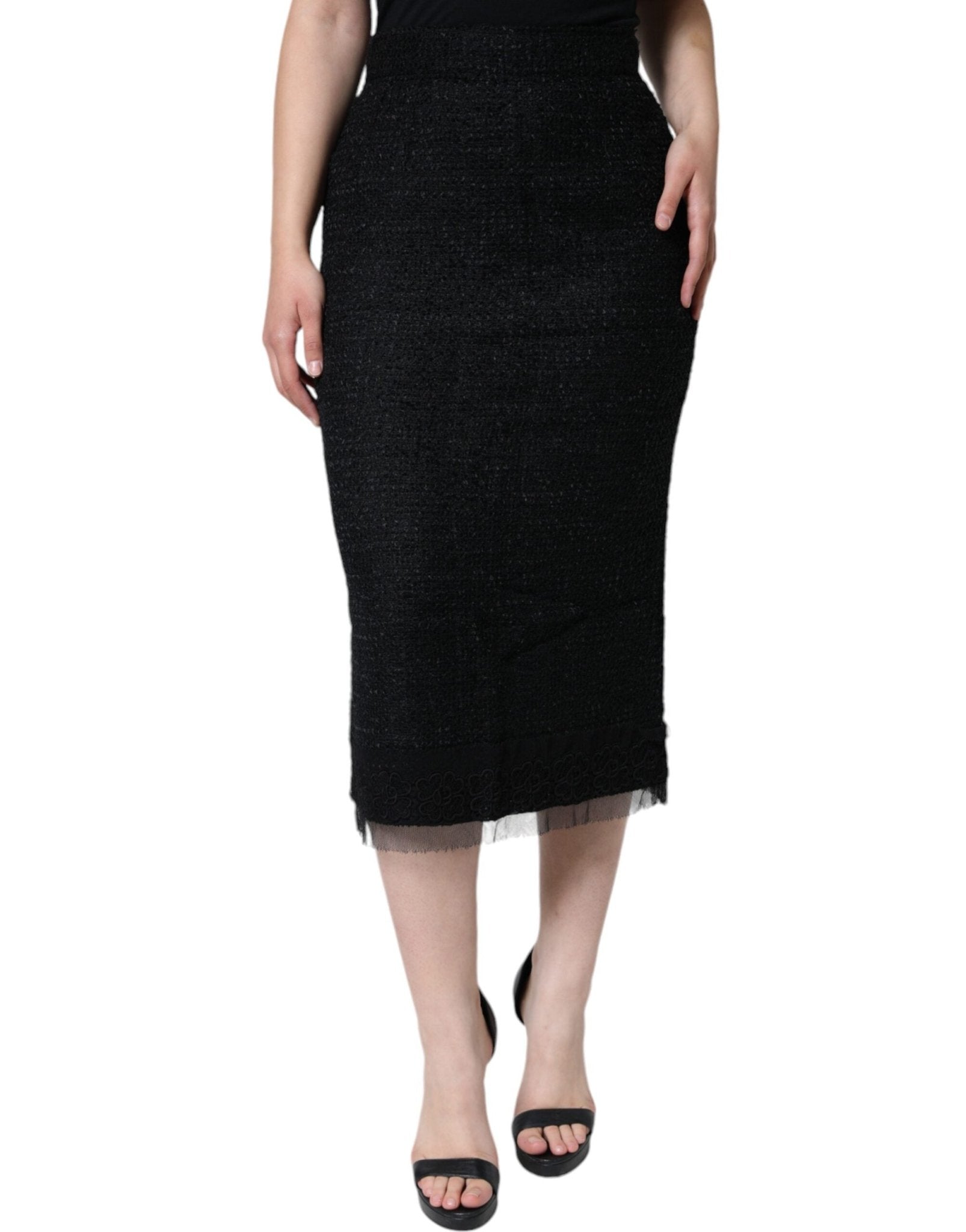 Dolce & Gabbana Black Virgin Wool Pencil Cut Midi Skirt - Sandy Store ByNet