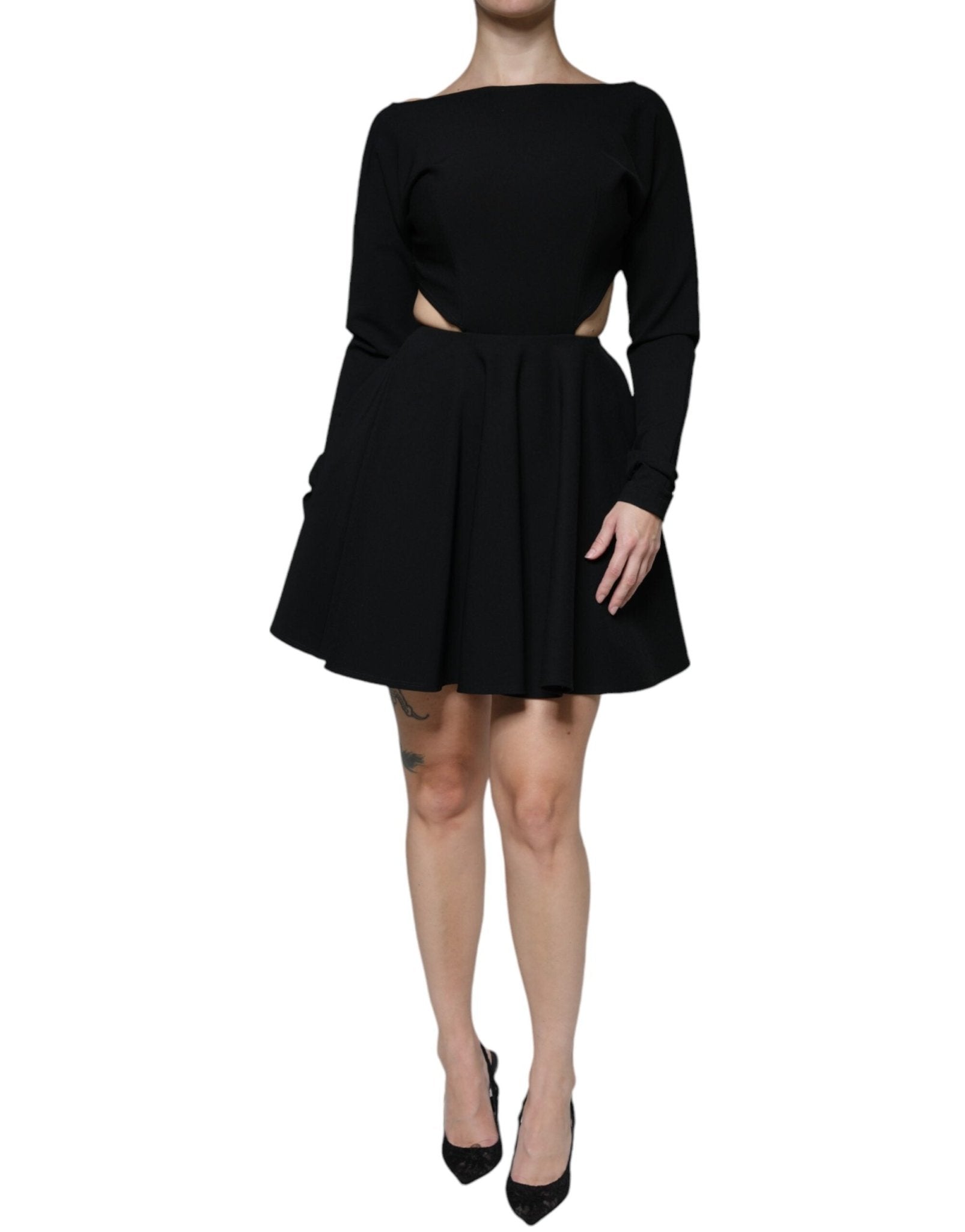 Dolce & Gabbana Black Viscose Cut Out A - line Long Sleeves Mini Dress - Sandy Store ByNet