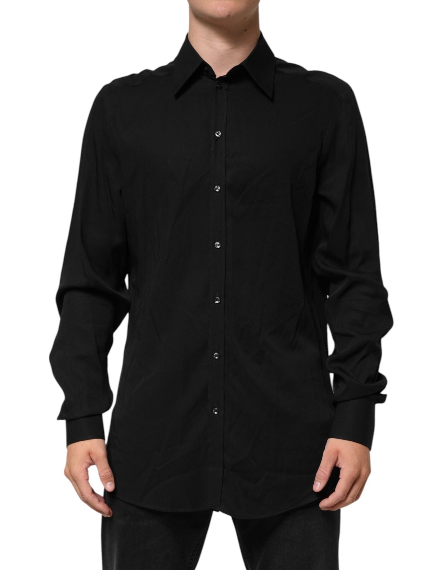 Dolce & Gabbana Black Viscose Long Sleeve Formal Dress Shirt – IT41 | L par Dolce & Gabbana | Disponible sur Sandy Store ByNet