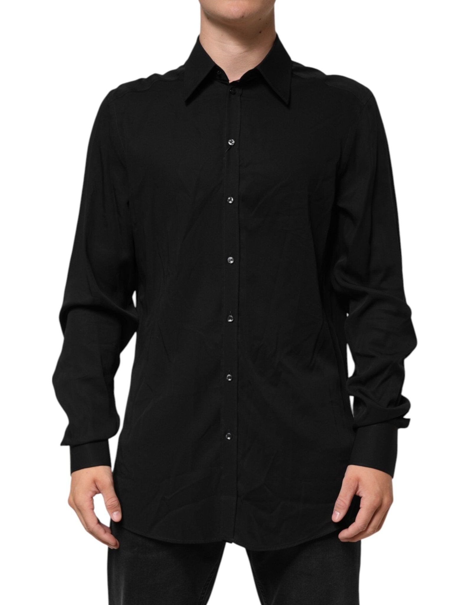 Dolce & Gabbana Black Viscose Long Sleeve Formal Dress Shirt – IT41 | L par Dolce & Gabbana | Disponible sur Sandy Store ByNet