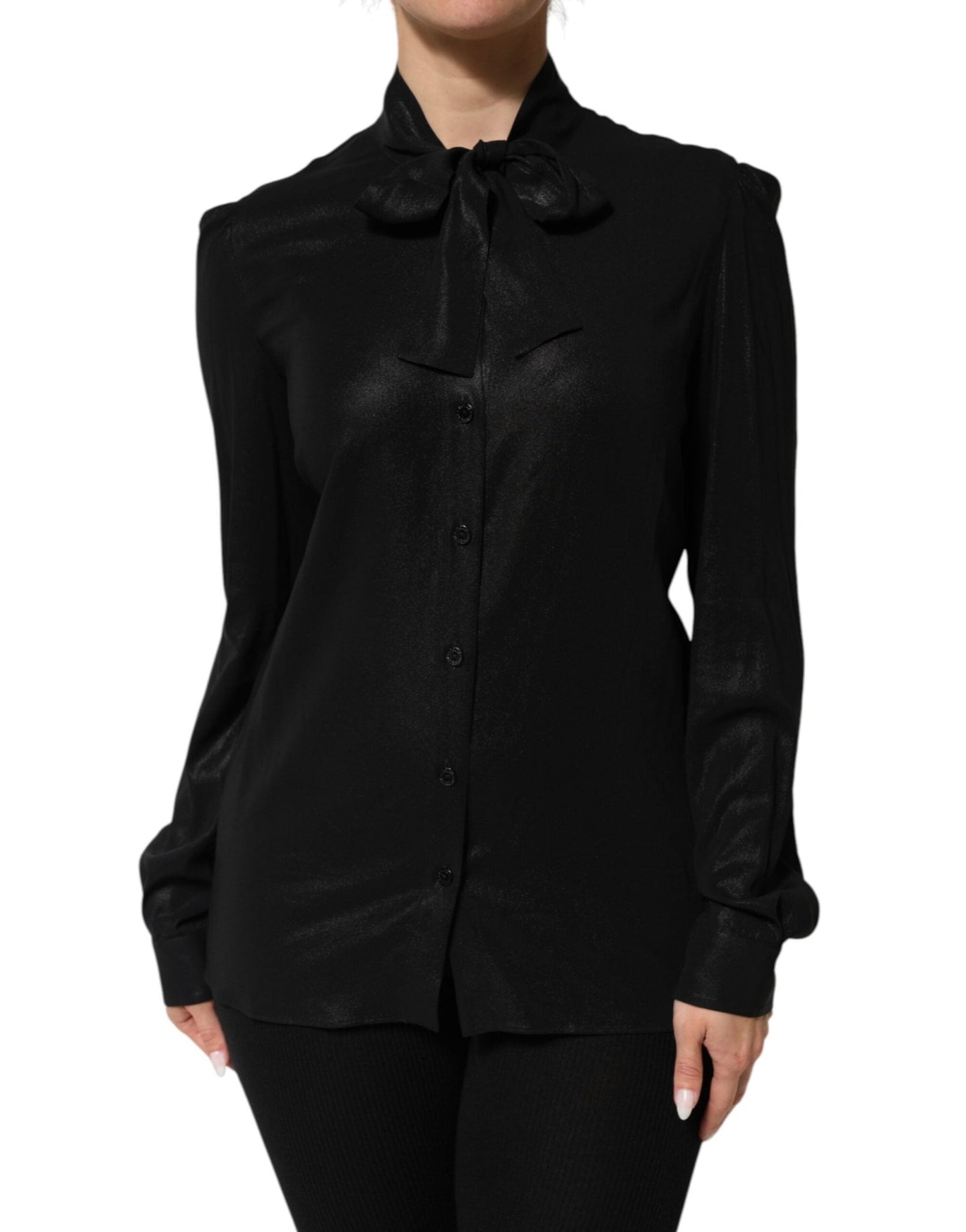 Dolce & Gabbana Black Viscose Long Sleeve Tie Neck Blouse Top – IT42|M par Dolce & Gabbana | Disponible sur Sandy Store ByNet