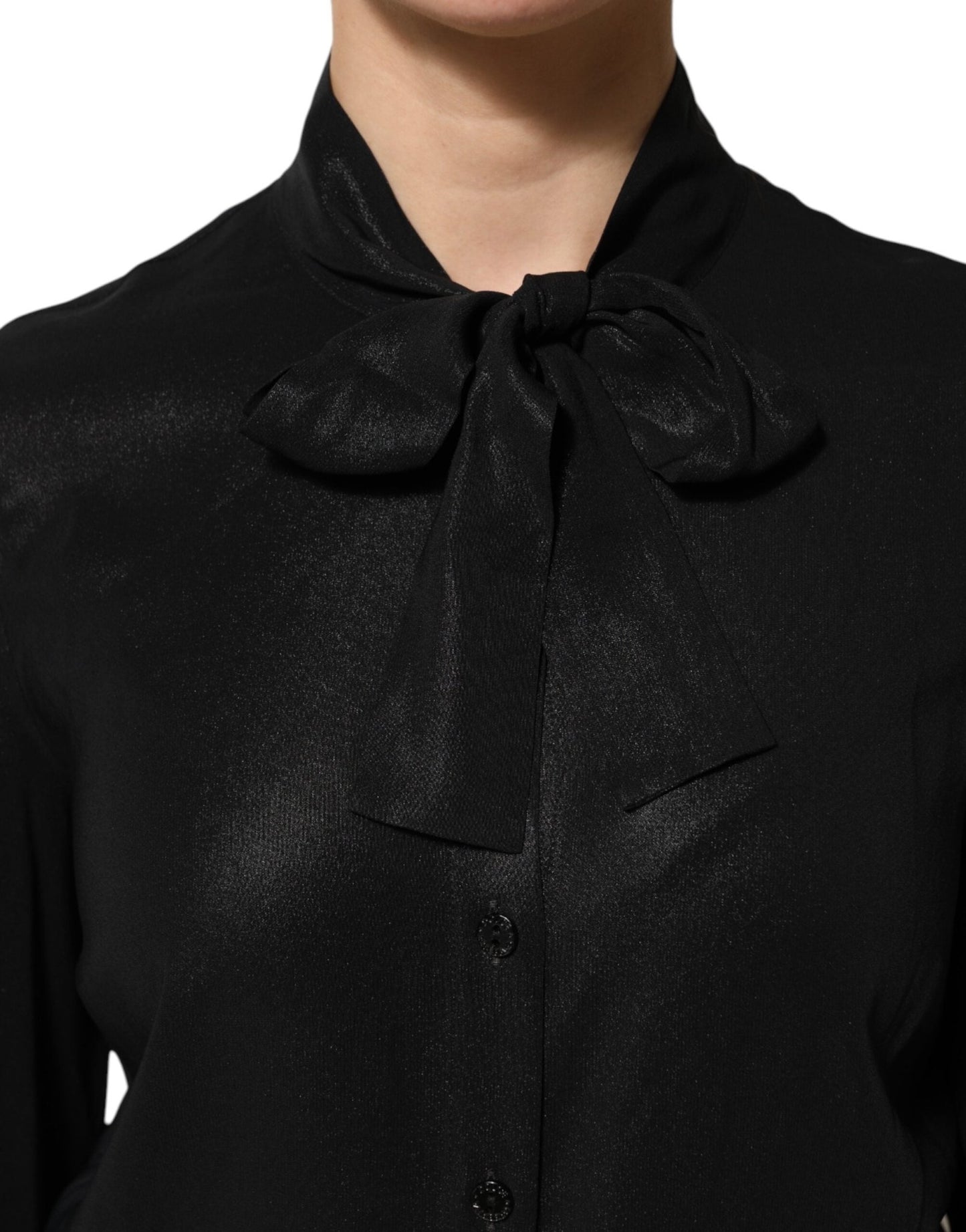 Dolce & Gabbana Black Viscose Long Sleeve Tie Neck Blouse Top – IT42|M par Dolce & Gabbana | Disponible sur Sandy Store ByNet