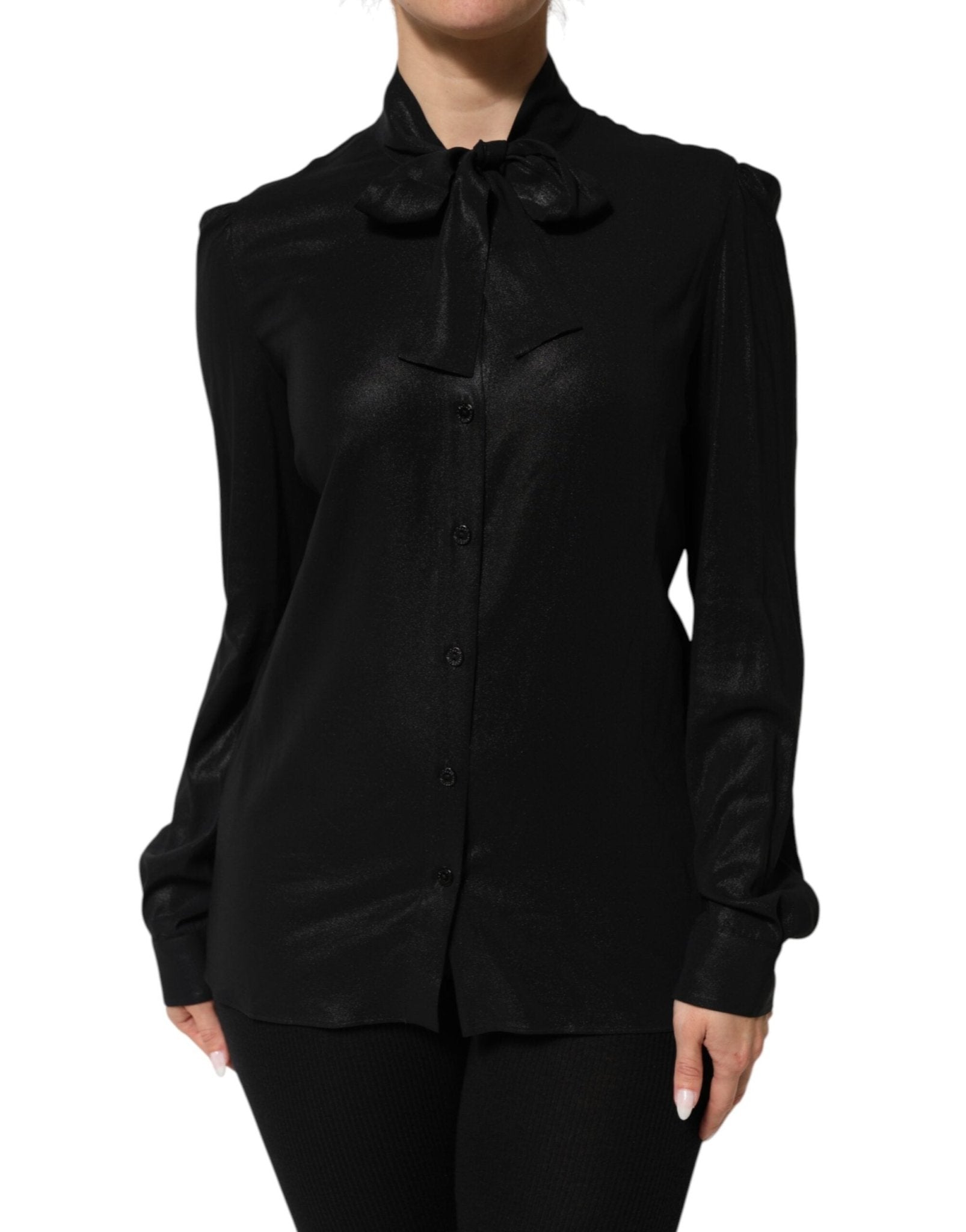 Dolce & Gabbana Black Viscose Long Sleeve Tie Neck Blouse Top – IT42|M par Dolce & Gabbana | Disponible sur Sandy Store ByNet