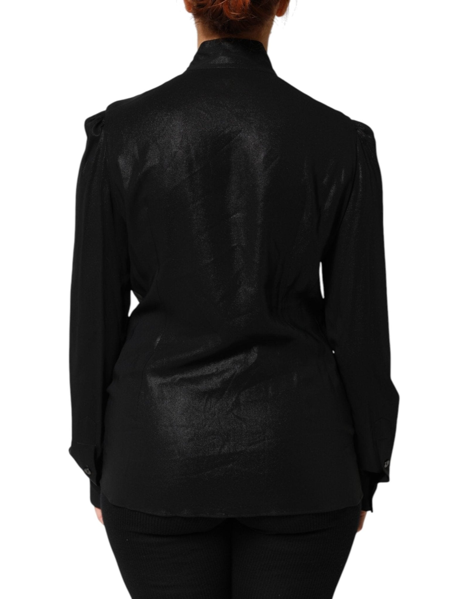 Dolce & Gabbana Black Viscose Long Sleeve Tie Neck Blouse Top – IT42|M par Dolce & Gabbana | Disponible sur Sandy Store ByNet
