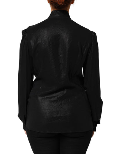 Dolce & Gabbana Black Viscose Long Sleeve Tie Neck Blouse Top – IT42|M par Dolce & Gabbana | Disponible sur Sandy Store ByNet