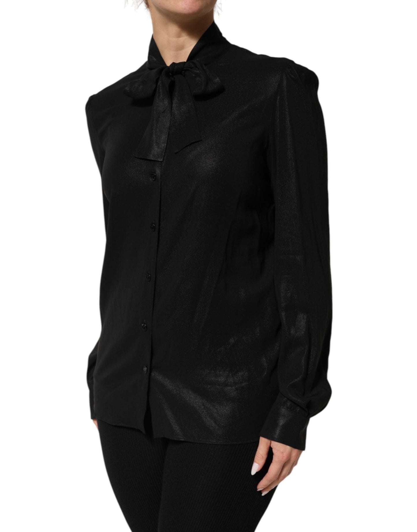 Dolce & Gabbana Black Viscose Long Sleeve Tie Neck Blouse Top – IT42|M par Dolce & Gabbana | Disponible sur Sandy Store ByNet