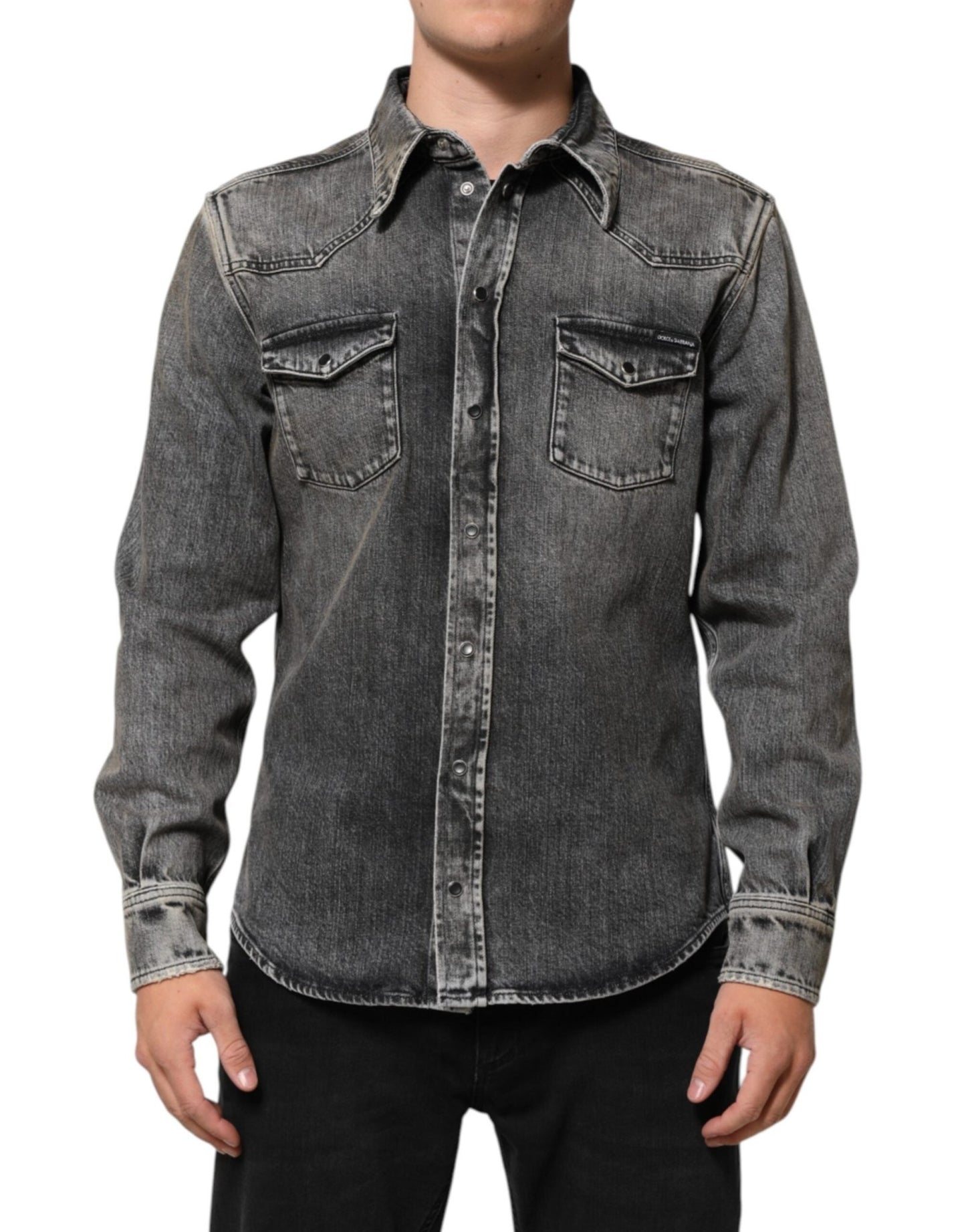 Dolce & Gabbana Black Washed Cotton Snap Long Sleeve Casual Shirt – 40 par Dolce & Gabbana | Disponible sur Sandy Store ByNet