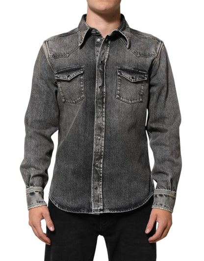 Dolce & Gabbana Black Washed Cotton Snap Long Sleeve Casual Shirt – 40 par Dolce & Gabbana | Disponible sur Sandy Store ByNet
