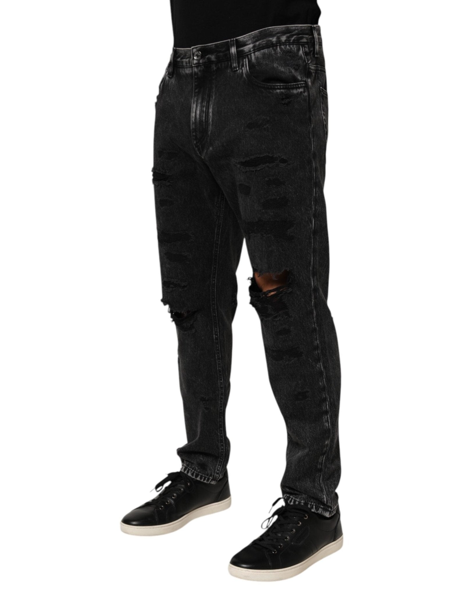 Dolce & Gabbana Black Washed Ripped Loose Cotton Denim Jeans – IT50 | L par Dolce & Gabbana | Disponible sur Sandy Store ByNet