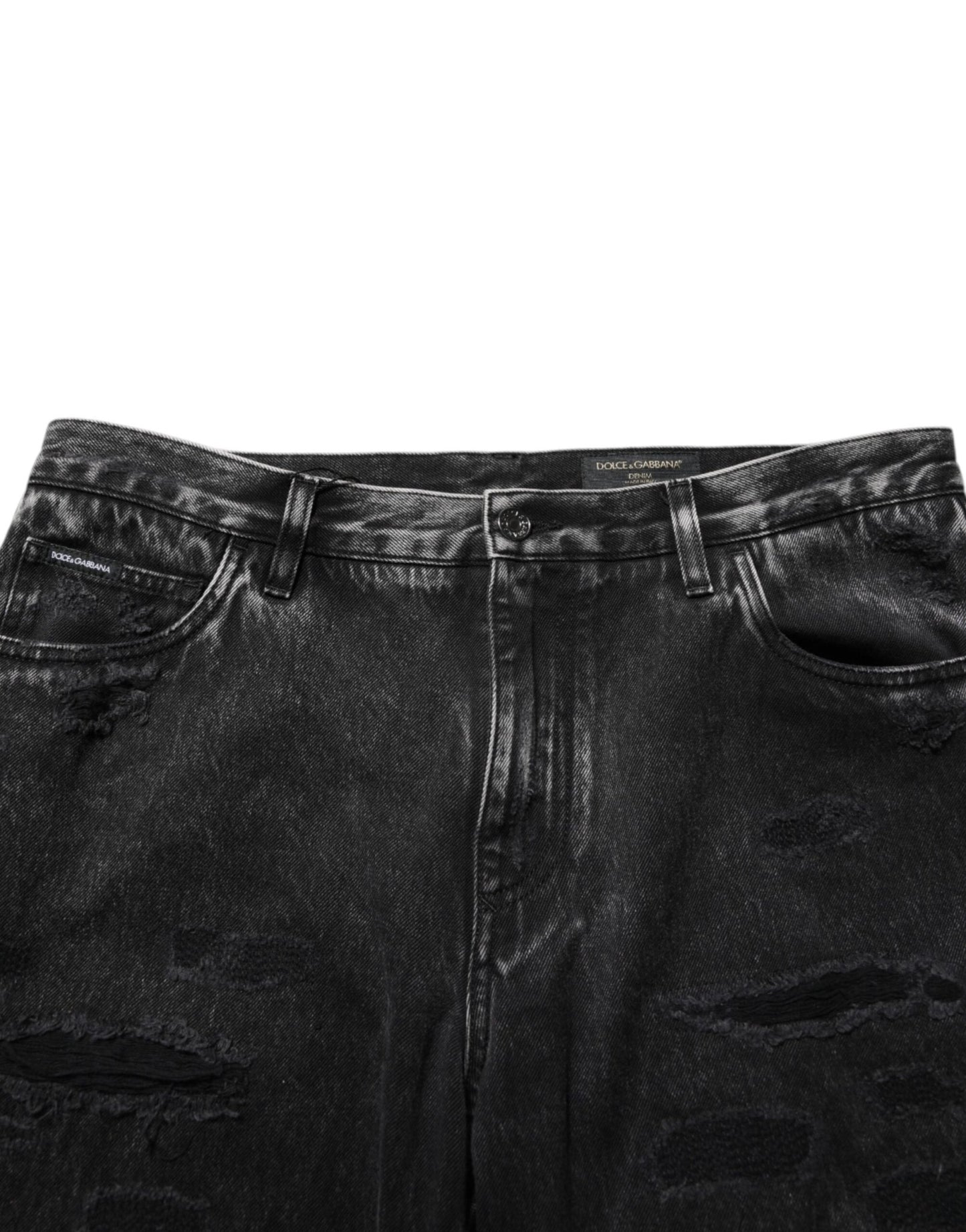 Dolce & Gabbana Black Washed Ripped Loose Cotton Denim Jeans – IT50 | L par Dolce & Gabbana | Disponible sur Sandy Store ByNet