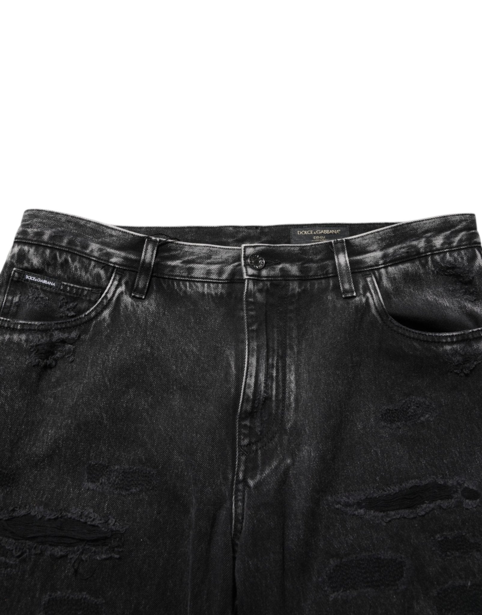Dolce & Gabbana Black Washed Ripped Loose Cotton Denim Jeans – IT50 | L par Dolce & Gabbana | Disponible sur Sandy Store ByNet