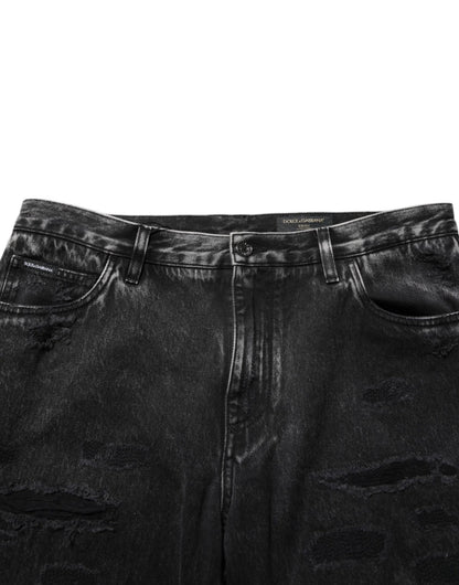 Dolce & Gabbana Black Washed Ripped Loose Cotton Denim Jeans – IT50 | L par Dolce & Gabbana | Disponible sur Sandy Store ByNet