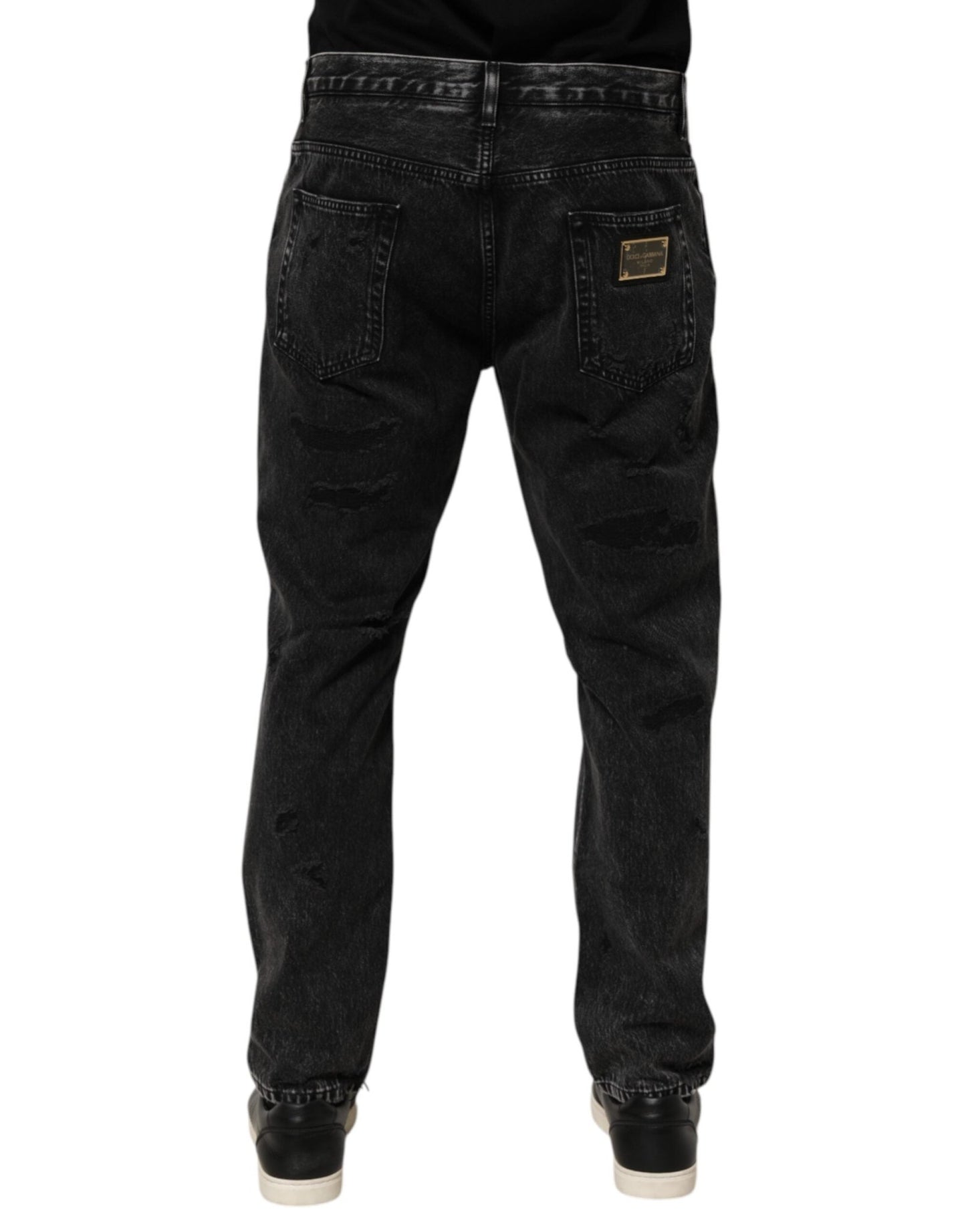 Dolce & Gabbana Black Washed Ripped Loose Cotton Denim Jeans – IT50 | L par Dolce & Gabbana | Disponible sur Sandy Store ByNet