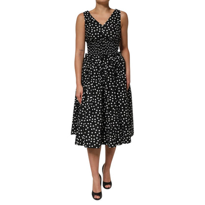 Dolce & Gabbana Black White Cotton Polka Dot Print V Neck Dress – IT40|S par Dolce & Gabbana | Disponible sur Sandy Store ByNet