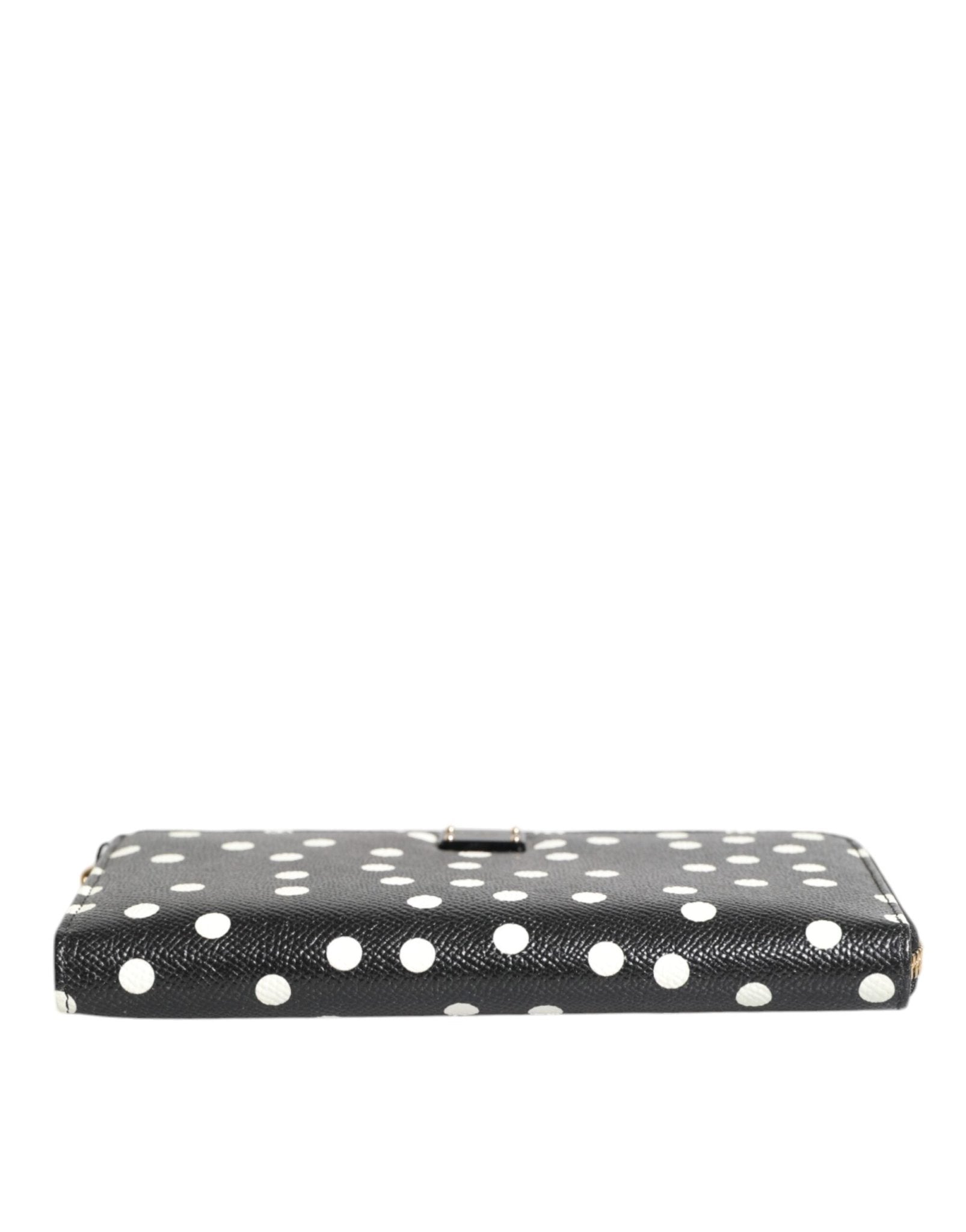 Dolce & Gabbana Black White Dotted Leather Zip Around Continental Wallet - Sandy Store ByNet