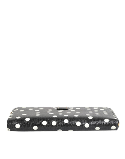 Dolce & Gabbana Black White Dotted Leather Zip Around Continental Wallet - Sandy Store ByNet
