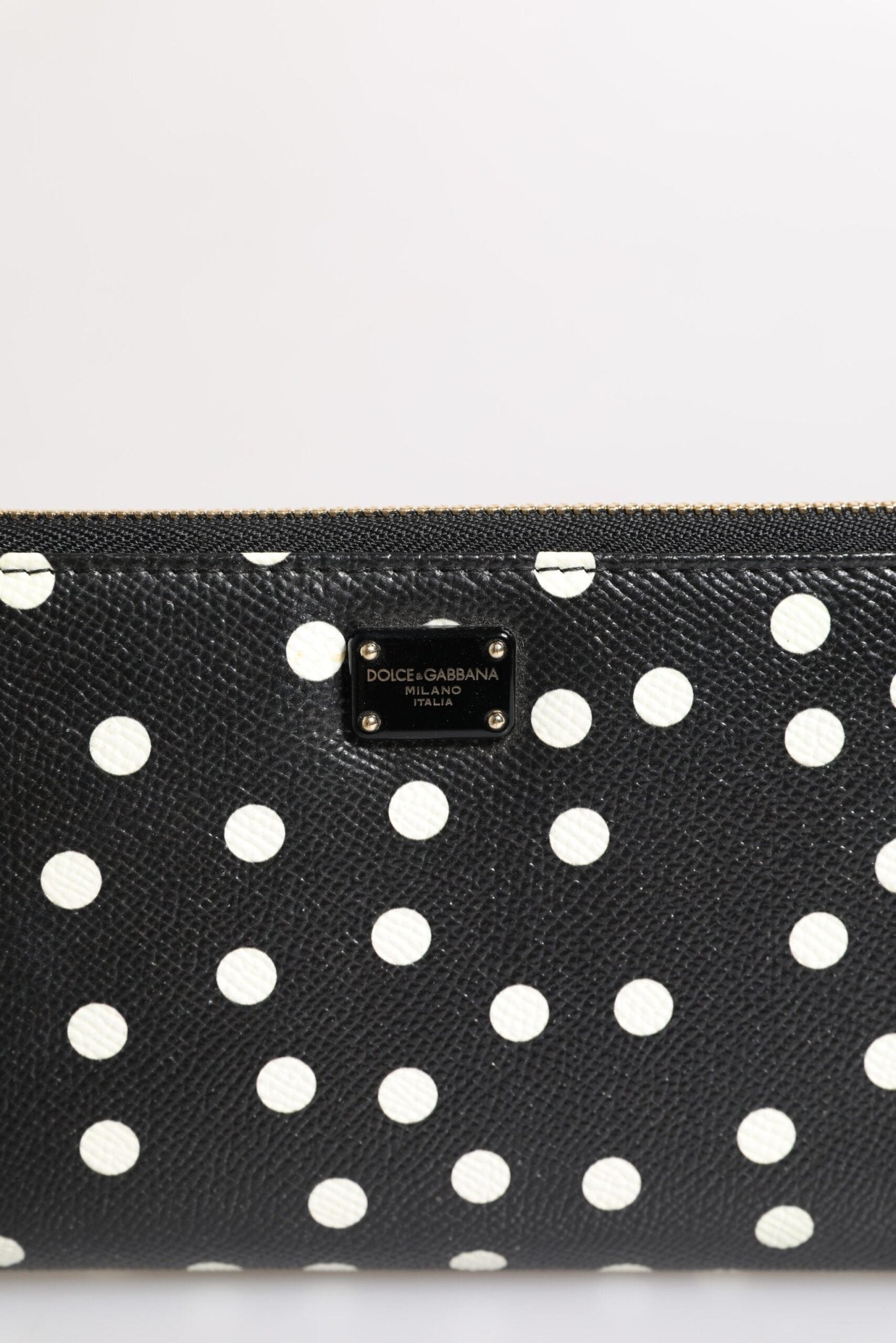 Dolce & Gabbana Black White Dotted Leather Zip Around Continental Wallet - Sandy Store ByNet
