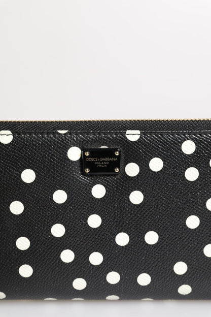 Dolce & Gabbana Black White Dotted Leather Zip Around Continental Wallet - Sandy Store ByNet