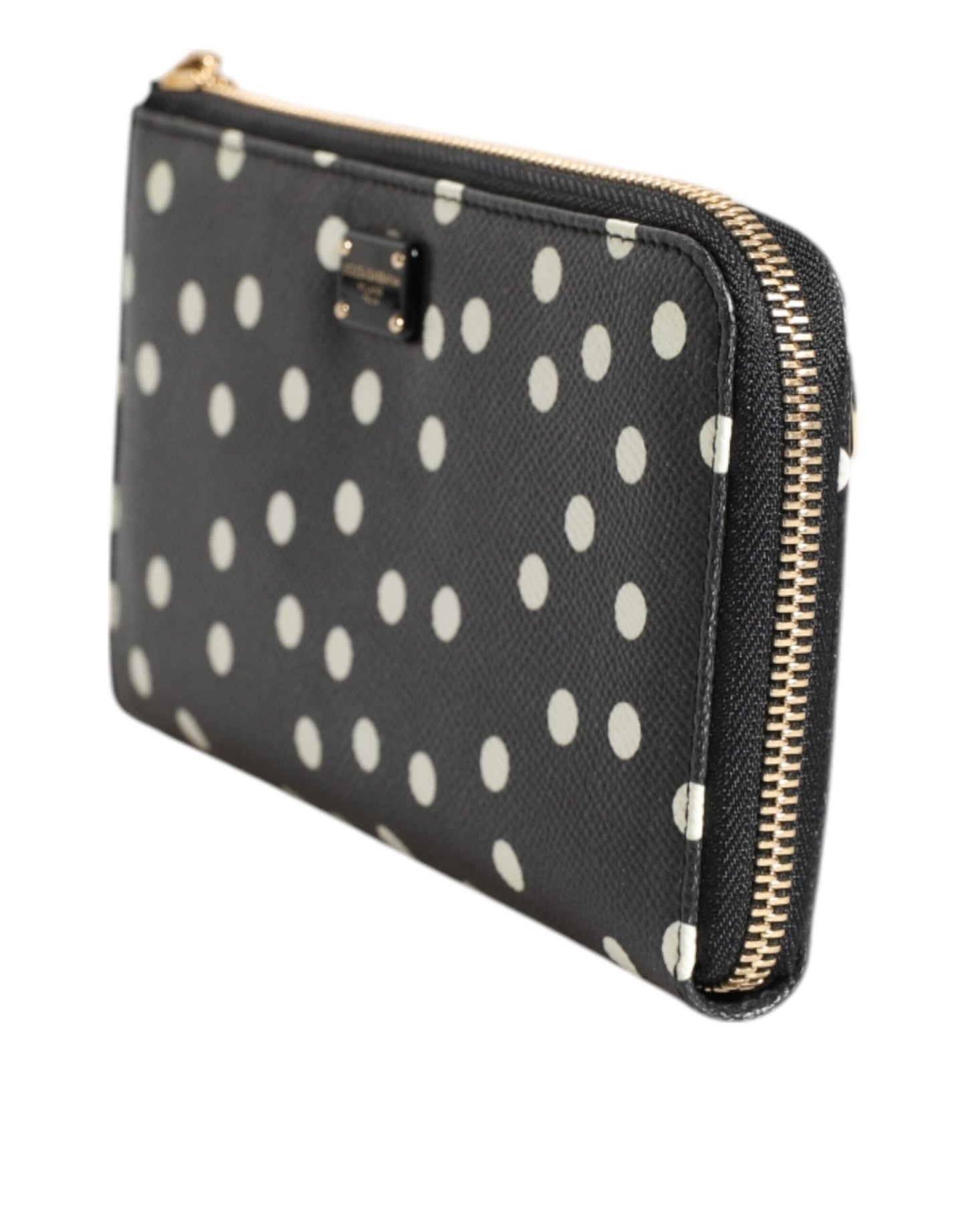 Dolce & Gabbana Black White Dotted Leather Zip Around Continental Wallet - Sandy Store ByNet