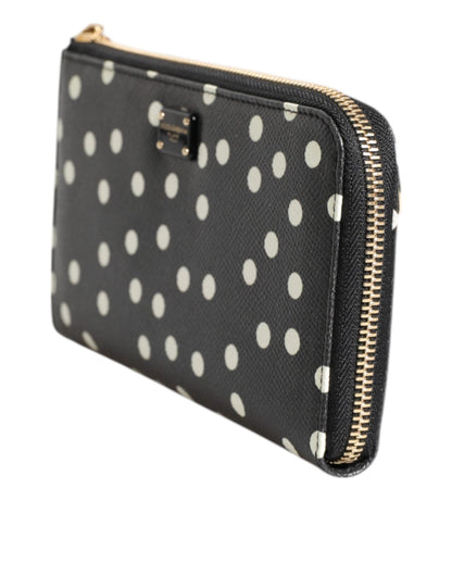 Dolce & Gabbana Black White Dotted Leather Zip Around Continental Wallet - Sandy Store ByNet