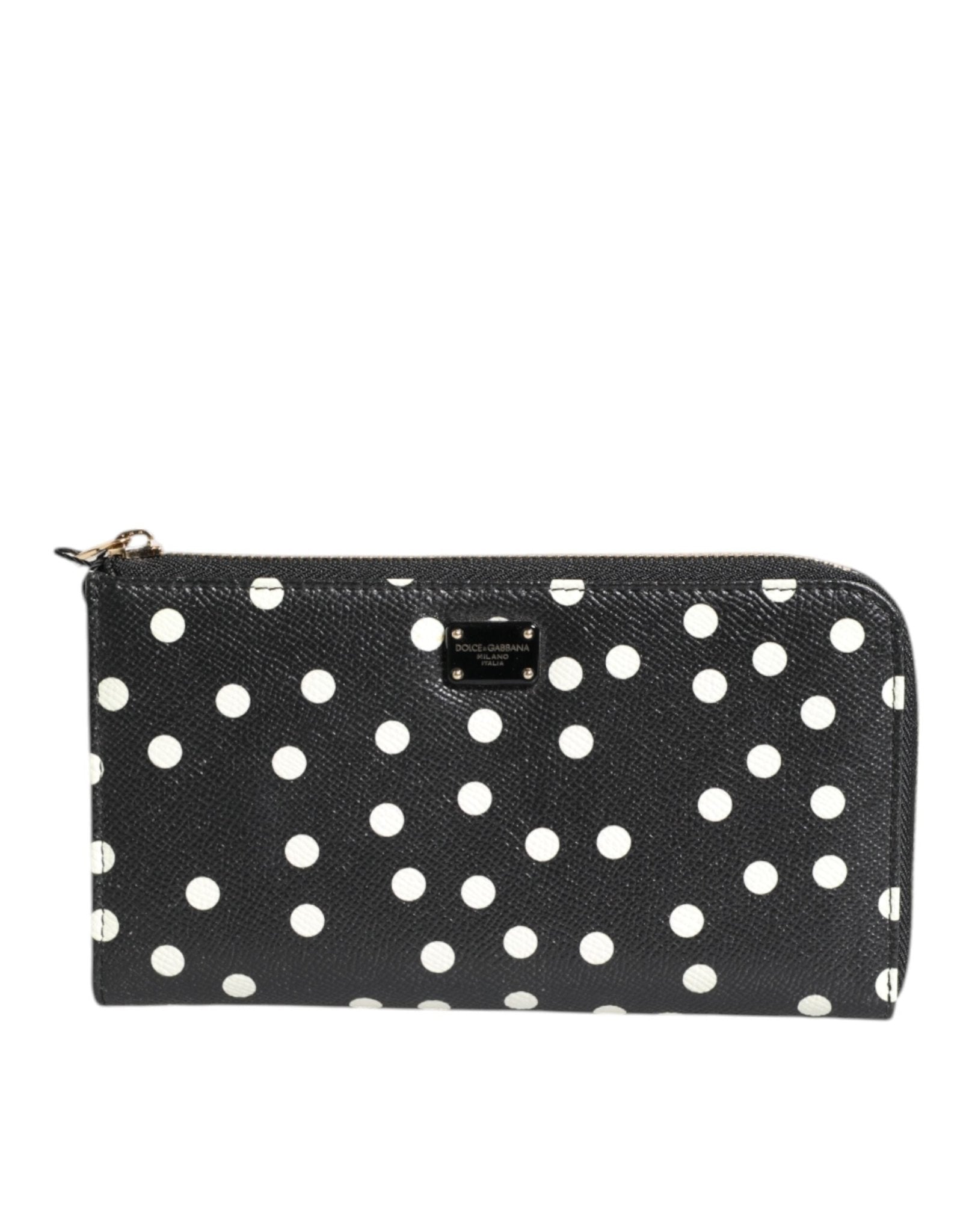 Dolce & Gabbana Black White Dotted Leather Zip Around Continental Wallet - Sandy Store ByNet