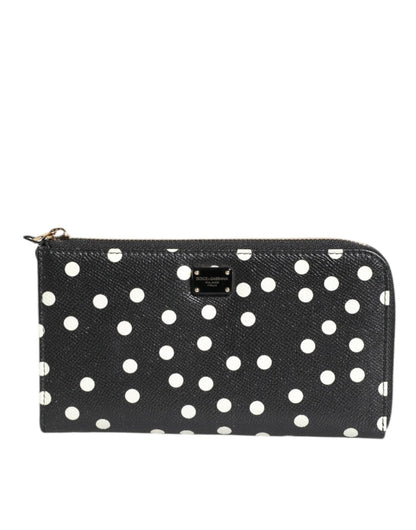 Dolce & Gabbana Black White Dotted Leather Zip Around Continental Wallet - Sandy Store ByNet