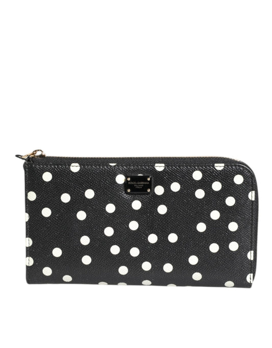 Dolce & Gabbana Black White Dotted Leather Zip Around Continental Wallet - Sandy Store ByNet