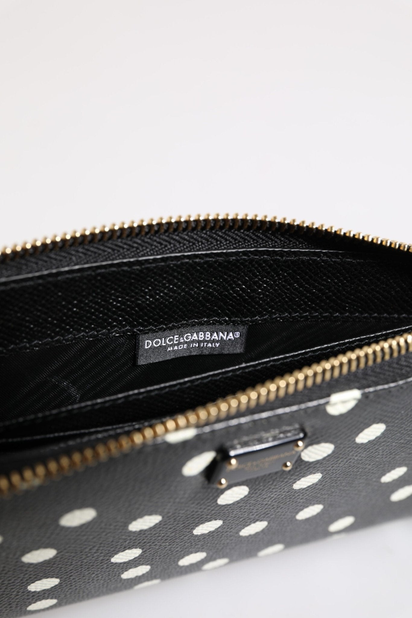 Dolce & Gabbana Black White Dotted Leather Zip Around Continental Wallet - Sandy Store ByNet
