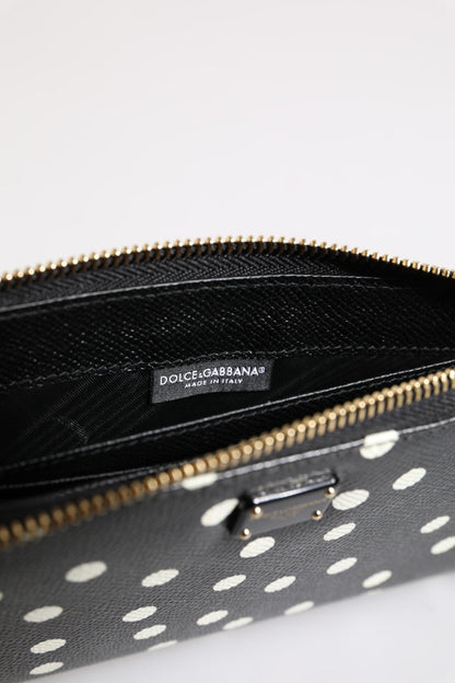 Dolce & Gabbana Black White Dotted Leather Zip Around Continental Wallet - Sandy Store ByNet