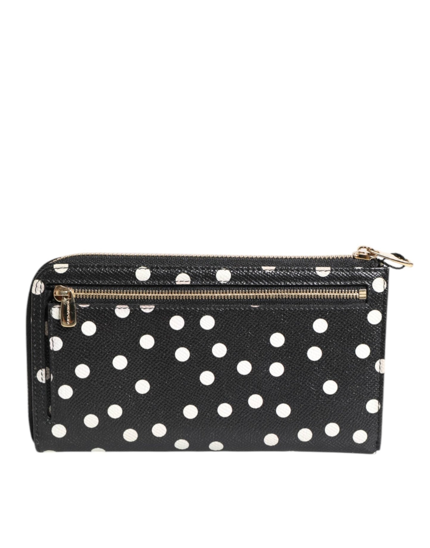 Dolce & Gabbana Black White Dotted Leather Zip Around Continental Wallet - Sandy Store ByNet