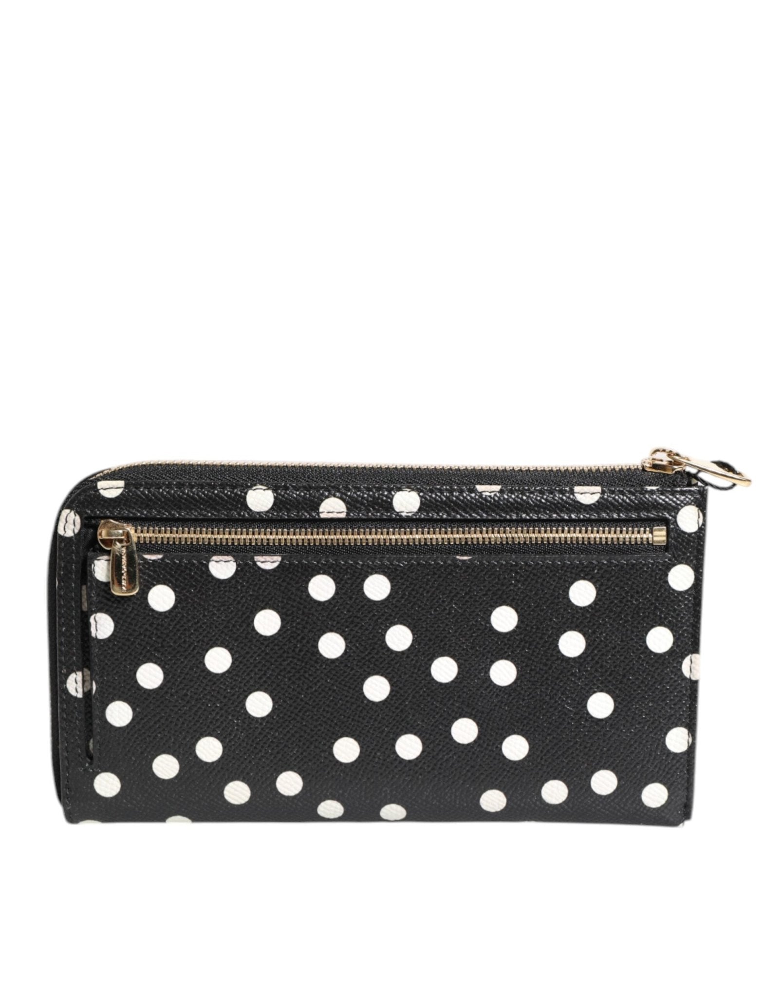 Dolce & Gabbana Black White Dotted Leather Zip Around Continental Wallet - Sandy Store ByNet