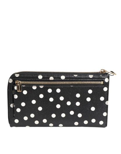 Dolce & Gabbana Black White Dotted Leather Zip Around Continental Wallet - Sandy Store ByNet