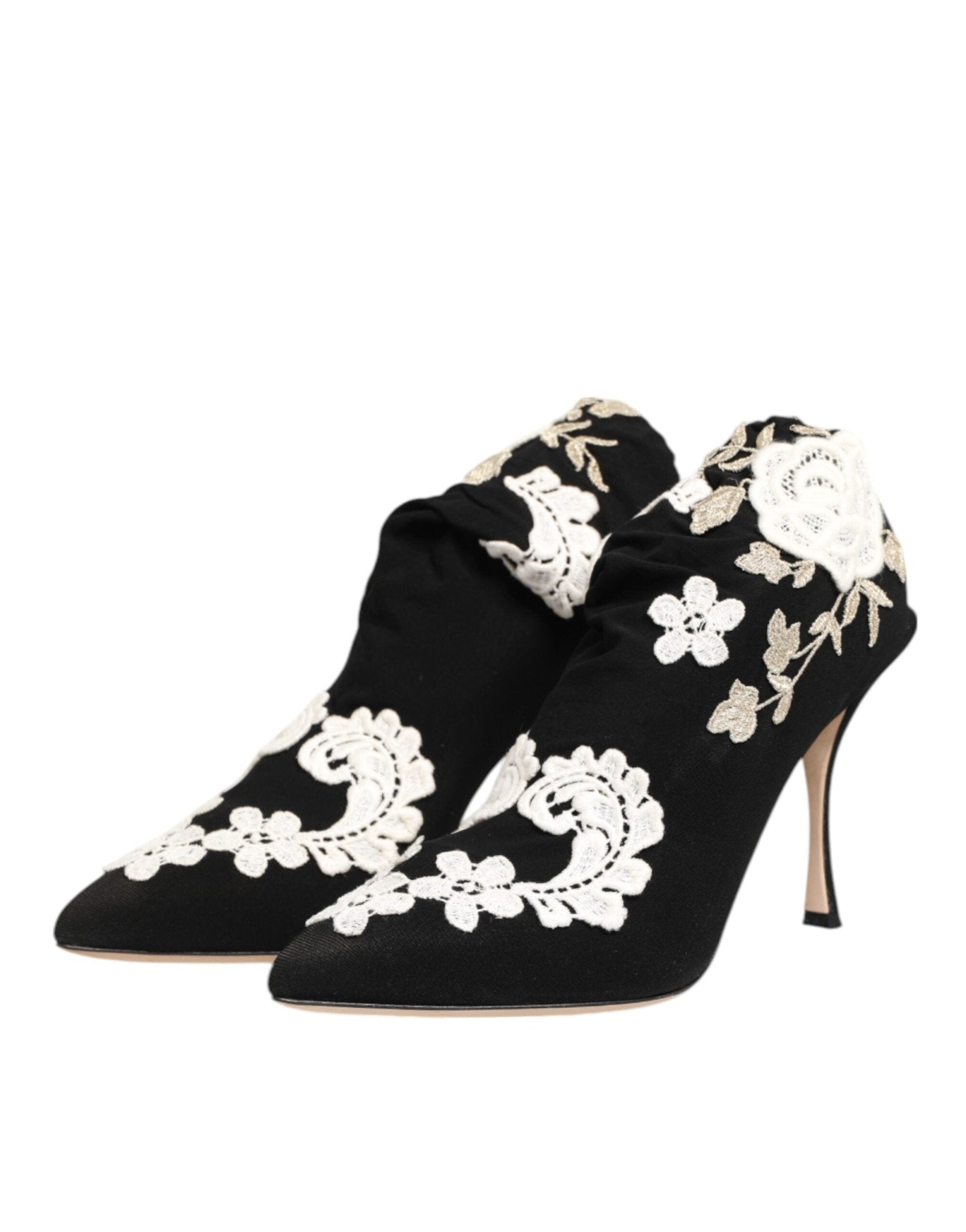 Dolce & Gabbana Black White Embroidered Jersey Stiletto Boots Shoes – EU35.5/US5 par Dolce & Gabbana | Disponible sur Sandy Store ByNet