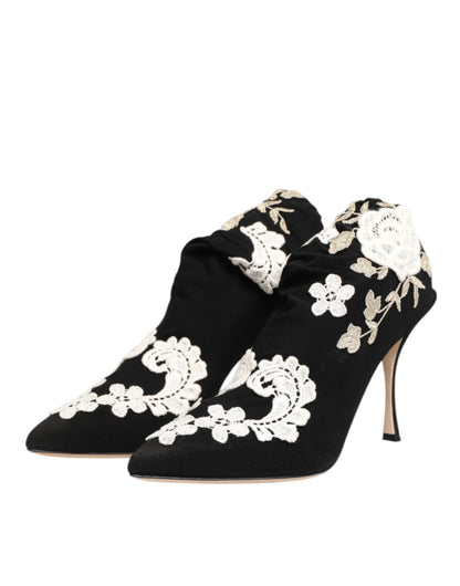 Dolce & Gabbana Black White Embroidered Jersey Stiletto Boots Shoes – EU35.5/US5 par Dolce & Gabbana | Disponible sur Sandy Store ByNet