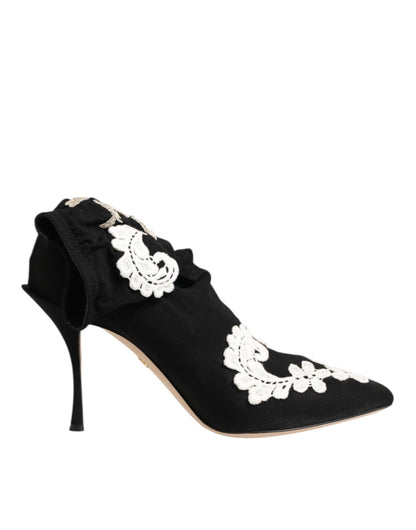 Dolce & Gabbana Black White Embroidered Jersey Stiletto Boots Shoes – EU35.5/US5 par Dolce & Gabbana | Disponible sur Sandy Store ByNet