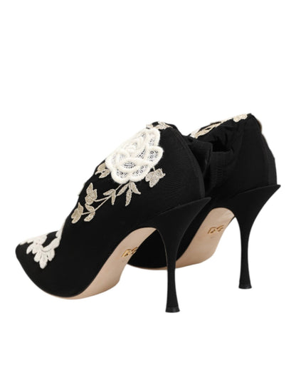 Dolce & Gabbana Black White Embroidered Jersey Stiletto Boots Shoes – EU35.5/US5 par Dolce & Gabbana | Disponible sur Sandy Store ByNet