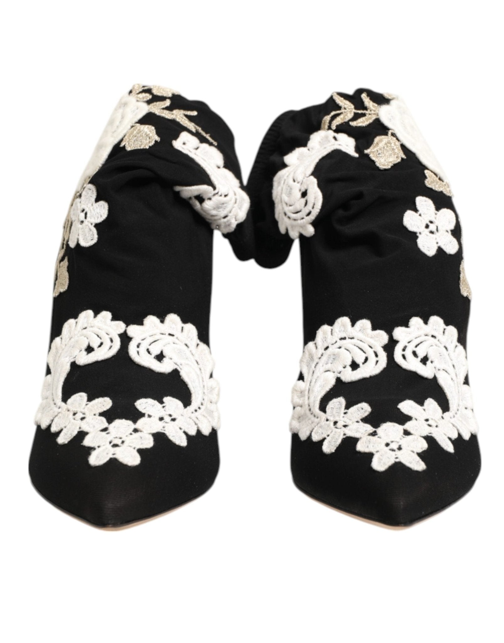Dolce & Gabbana Black White Embroidered Jersey Stiletto Boots Shoes – EU35.5/US5 par Dolce & Gabbana | Disponible sur Sandy Store ByNet