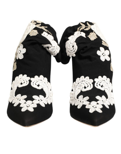 Dolce & Gabbana Black White Embroidered Jersey Stiletto Boots Shoes – EU35.5/US5 par Dolce & Gabbana | Disponible sur Sandy Store ByNet