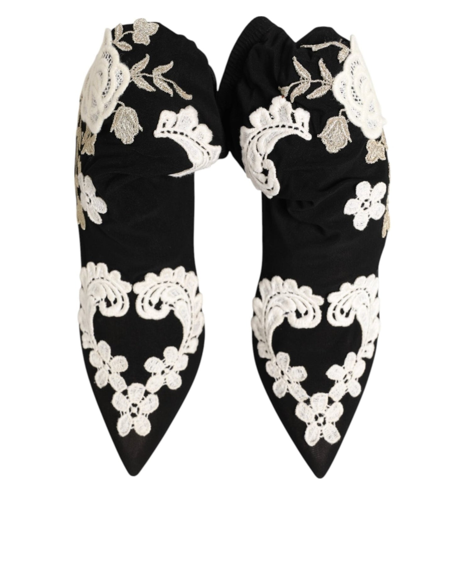 Dolce & Gabbana Black White Embroidered Jersey Stiletto Boots Shoes – EU35.5/US5 par Dolce & Gabbana | Disponible sur Sandy Store ByNet