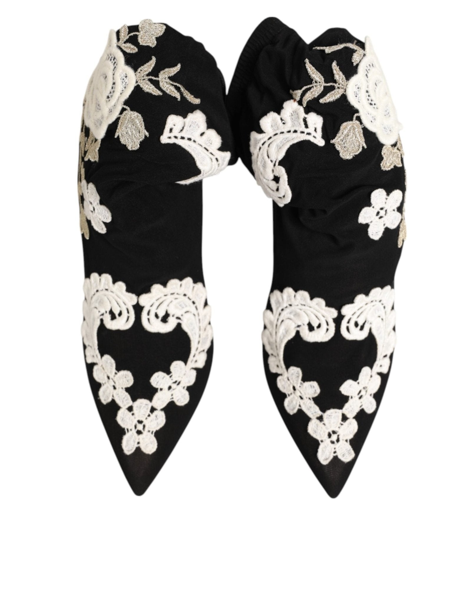 Dolce & Gabbana Black White Embroidered Jersey Stiletto Boots Shoes – EU35.5/US5 par Dolce & Gabbana | Disponible sur Sandy Store ByNet