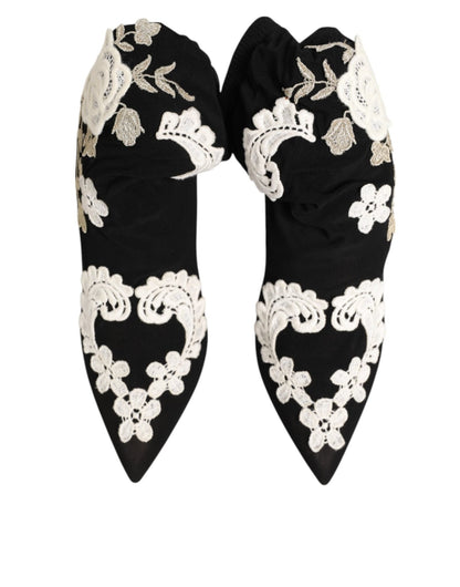 Dolce & Gabbana Black White Embroidered Jersey Stiletto Boots Shoes – EU35.5/US5 par Dolce & Gabbana | Disponible sur Sandy Store ByNet
