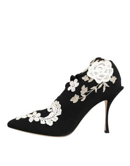 Dolce & Gabbana Black White Embroidered Jersey Stiletto Boots Shoes – EU35.5/US5 par Dolce & Gabbana | Disponible sur Sandy Store ByNet