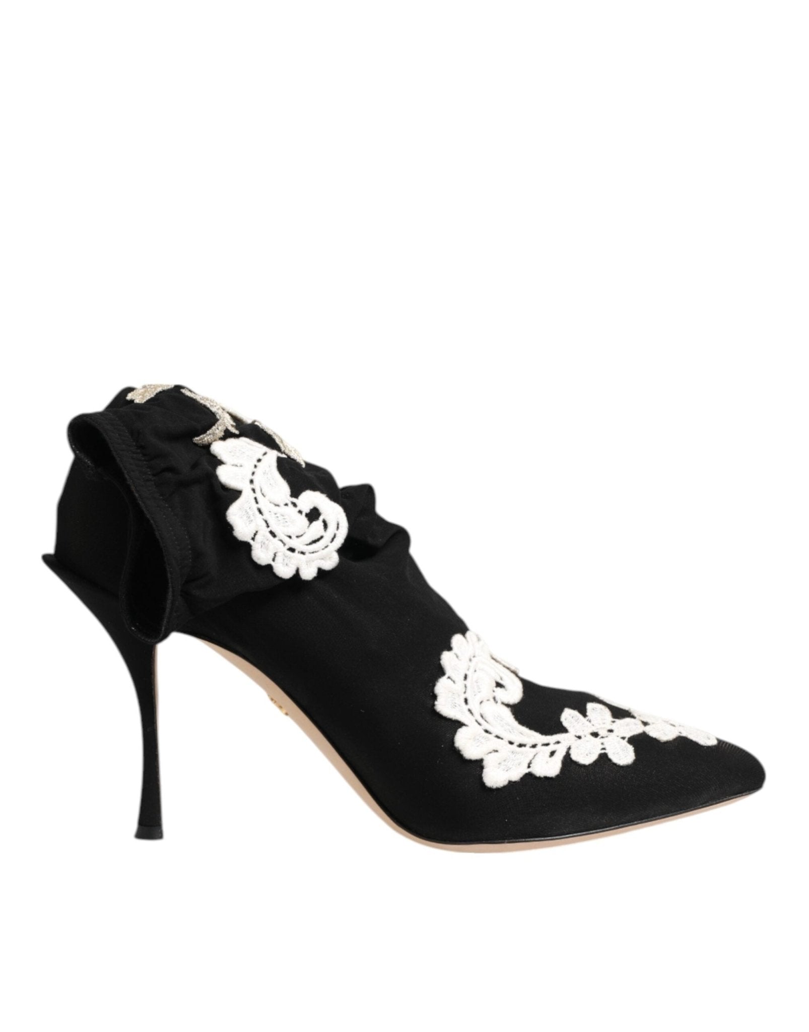 Dolce & Gabbana Black White Embroidered Jersey Stiletto Boots Shoes – EU35.5/US5 par Dolce & Gabbana | Disponible sur Sandy Store ByNet