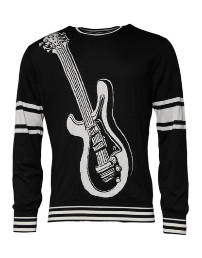 Dolce & Gabbana Black White Guitar Silk Crew Neck Sweater – IT48 | M par Dolce & Gabbana | Disponible sur Sandy Store ByNet