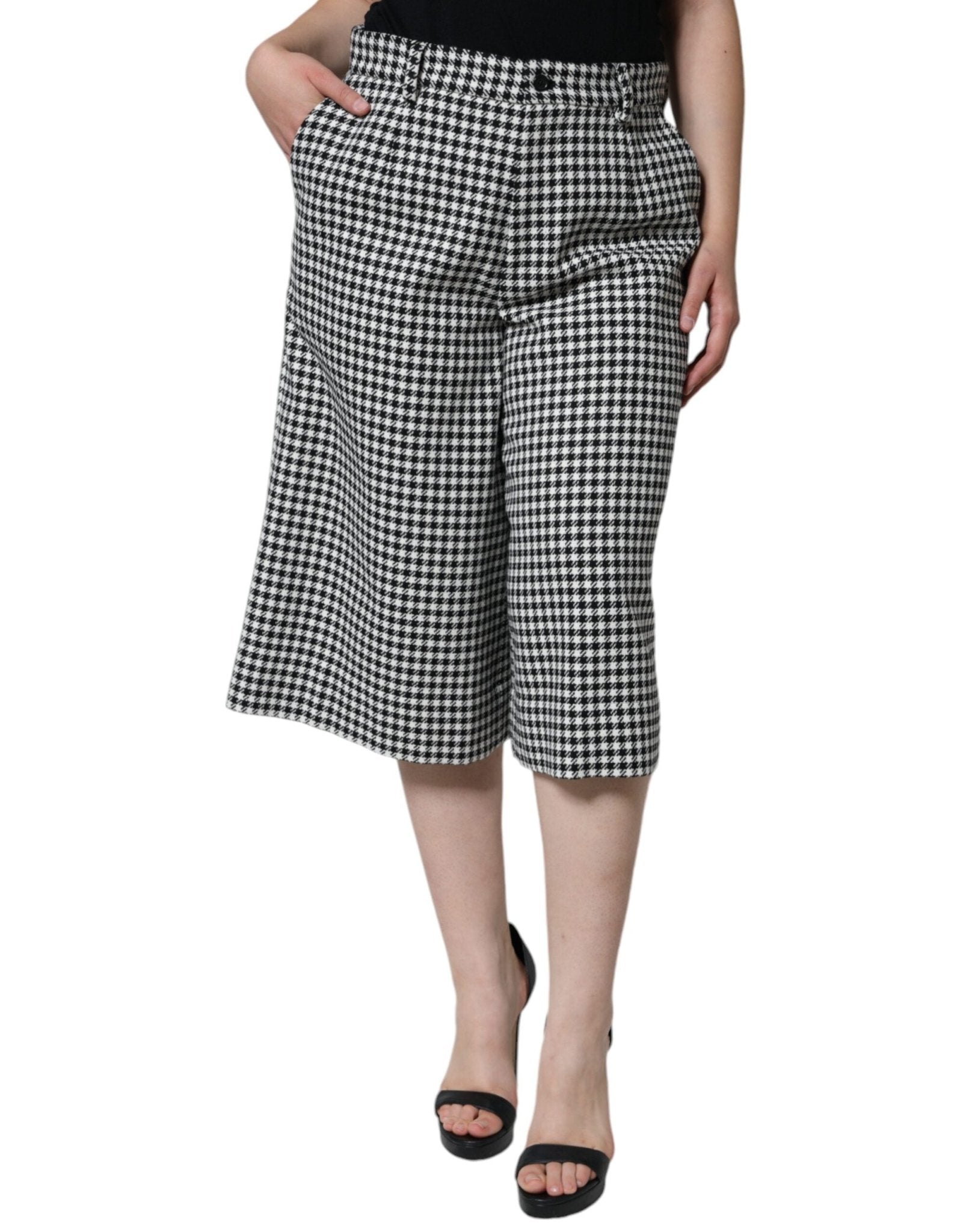 Dolce & Gabbana Black White Houndstooth Cropped Wide Leg Pants – IT48|XXL par Dolce & Gabbana | Disponible sur Sandy Store ByNet