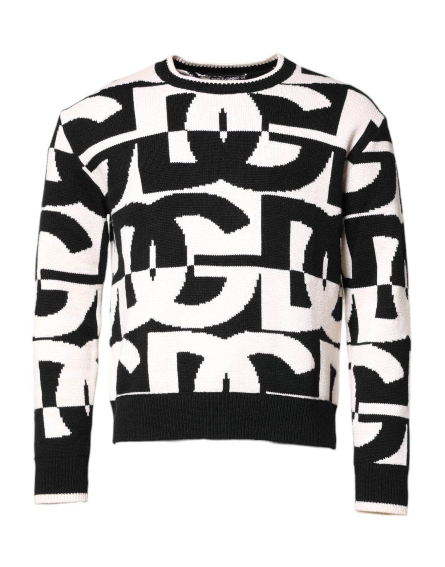 Dolce & Gabbana Black White Knit Logo Print Pullover Sweater – IT48 | M par Dolce & Gabbana | Disponible sur Sandy Store ByNet