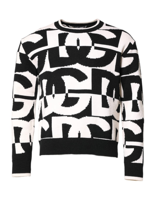 Dolce & Gabbana Black White Knit Logo Print Pullover Sweater – IT48 | M par Dolce & Gabbana | Disponible sur Sandy Store ByNet