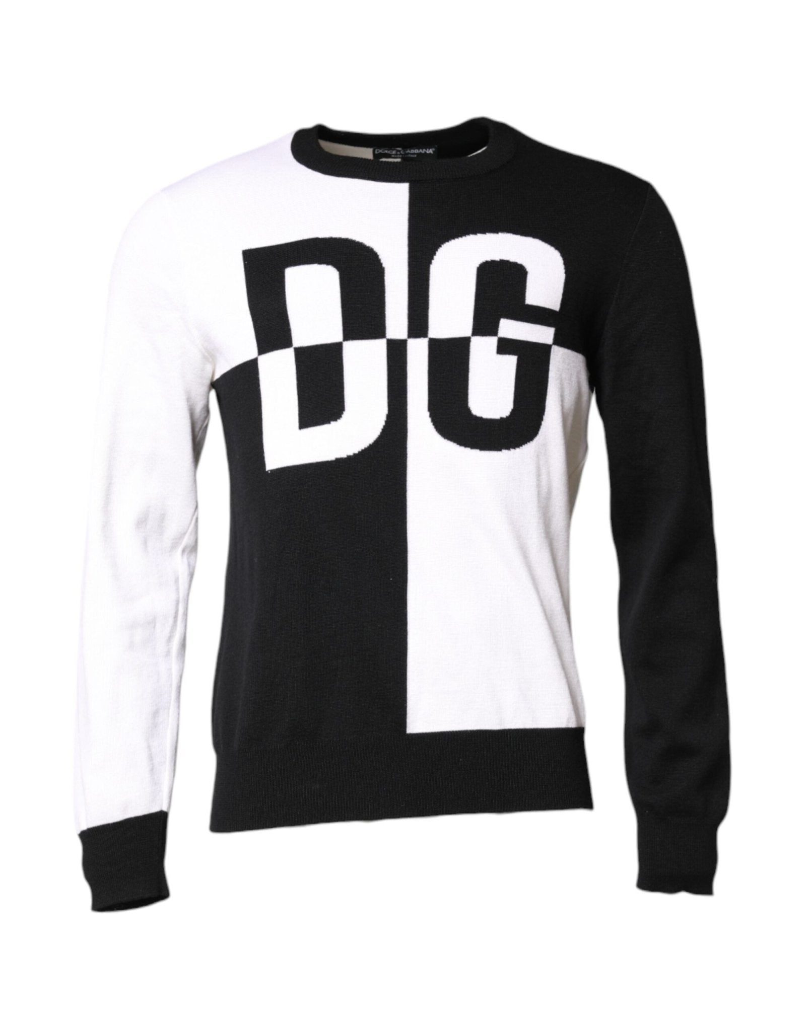 Dolce & Gabbana Black White Knit Logo Print Pullover Sweater – IT48 | M par Dolce & Gabbana | Disponible sur Sandy Store ByNet
